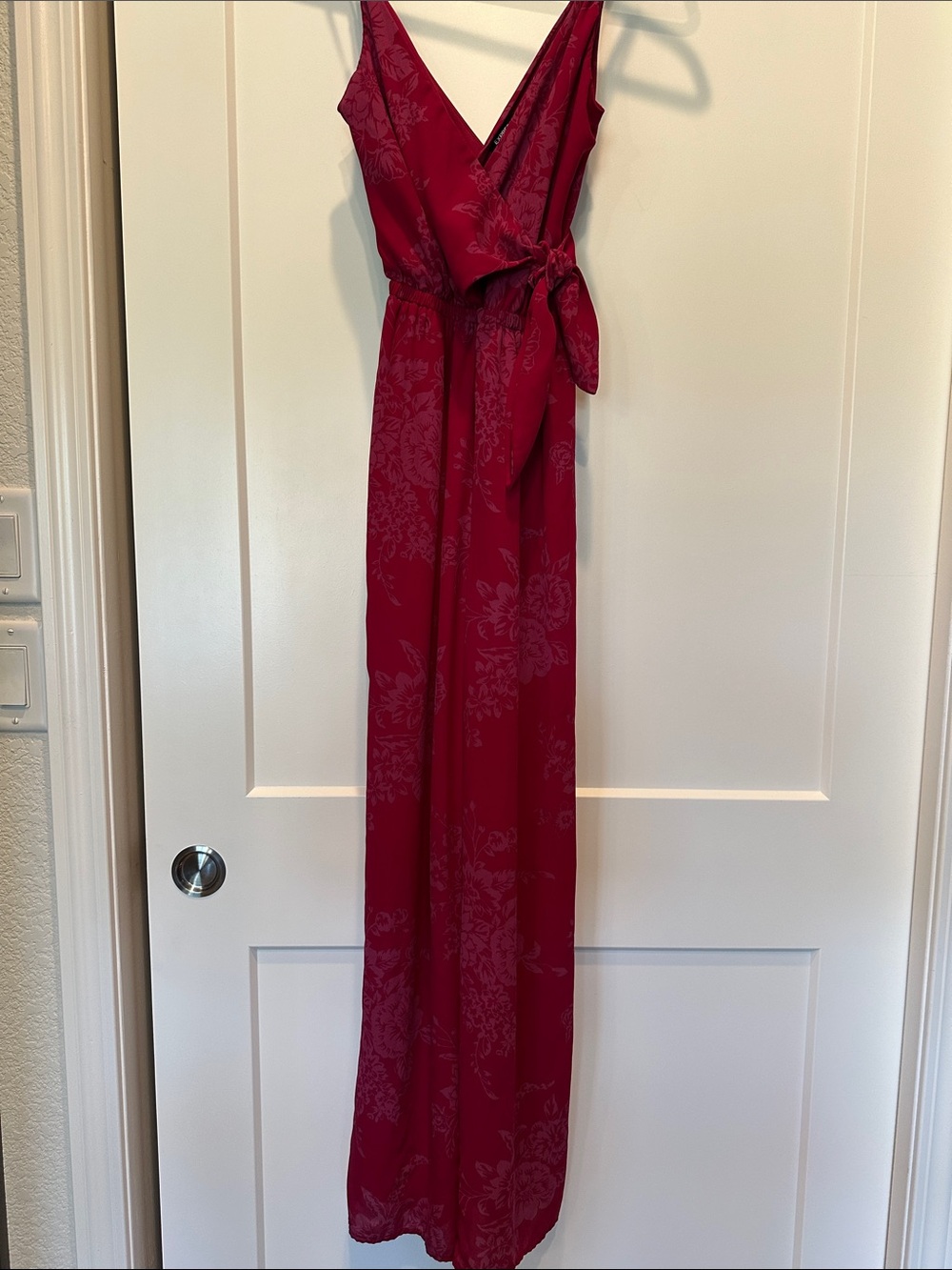 Express Wine Red Floral Wrap Jumpsuit